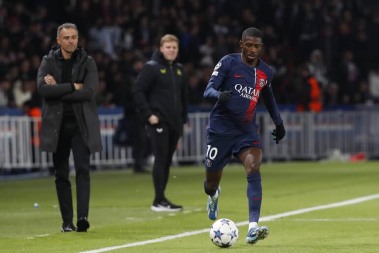 Ousmane Dembele PSG - Luis Enrique PSG FOOTBALL : Paris Saint Germain Vs Newcastle - Ligue des Champions - 28/11/2023 MichaelBaucher/Panoramic PUBLICATIONxNOTxINxFRAxBEL
