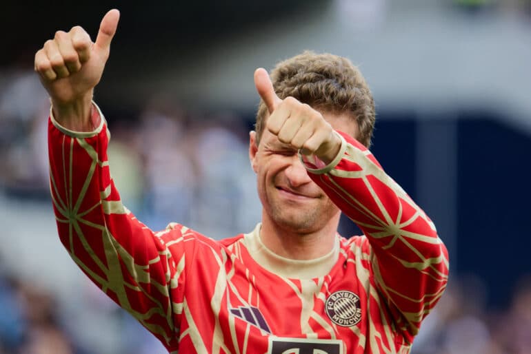 Bayern Münchenin Thomas Muller kuvattuna kauden 2024–2025 alussa.