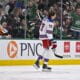 Dec 20, 2024; Dallas, Texas, USA; New York Rangers center Matt Rempe (73) leaves the game after receiving a game misconduct for an elbow on Dallas Stars defenseman Miro Heiskanen (not pictured) during the third period at the American Airlines Center. Mandatory Credit: Jerome Miron-Imagn Images