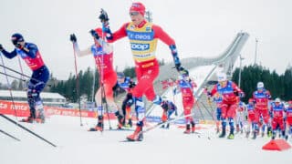epa11210582 Harald Ostberg Amundsen of Norway comeptes during the Men's Mass Start 50.0 km Classic competition of the FIS Cross Country Skiing World Cup event in Oslo, Norway, 10 March 2024.  EPA-EFE/Terje Pedersen  NORWAY OUT