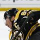 Brad Marchand kaatumassa Boston Bruinsin paidassa Vegasia vastaan. Kuvattu juuri ennen 4 Nations -taukoa.