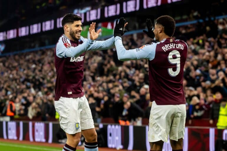 Marcus Rashford ja Marco Asensio tuulettamassa maalia 28. helmikuuta Cardiff Cityä vastaan.