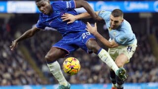 Moises Caiceido kuvattuna Valioliigan ottelussa Manchester Cityä vastaan.