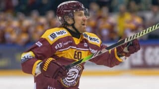 Geneva, Switzerland, February 27 2025 : Markus Granlund (60 Geneve Servette HC) celebrates after scoring his team's third goal during the National League game between Geneve Servette HC and HC Lugano at Les Vernets in Geneva, Switzerland (Giuseppe Velletri / SPP)