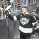 Jan 22, 2025; Los Angeles, California, USA; LA Kings center Samuel Helenius (79) enters the ice against the Florida Panthers at Crypto.com Arena. Mandatory Credit: Kirby Lee-Imagn Images