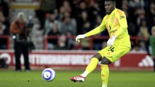 Andre Onana kuvattuna huhtikuussa 2025 pelaamassa.