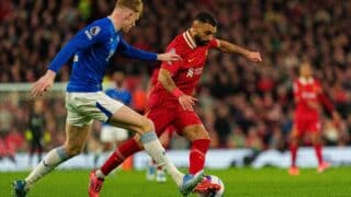 Mohamed Salah kuvattuna Merseysiden derbyssä huhtikuussa 2025.
