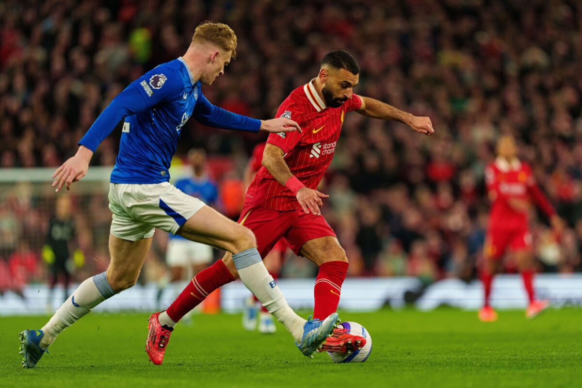Mohamed Salah kuvattuna Merseysiden derbyssä huhtikuussa 2025.