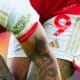 The Visit Rwanda sleeve patch on the shirt of Gabriel Jesus of Arsenal