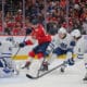 May 9, 2025; Sunrise, Florida, USA; Florida Panthers center Aleksander Barkov (16) shoots the puck against Toronto Maple Leafs goaltender Joseph Woll (60) during overtime in game three of the second round of the 2025 Stanley Cup Playoffs at Amerant Bank Arena. Mandatory Credit: Sam Navarro-Imagn Images