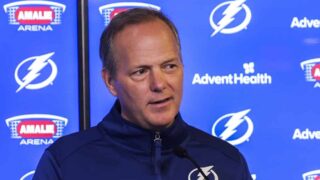 Tampa Bay Lightning head coach Jon Cooper opened his season wrap-up news conference on Wednesday, May 1, 2024, by apologizing for what he called an "inappropriate analogy" following his team's loss to the Florida Panthers on Monday in Sunrise, Florida. (Dirk Shadd/Tampa Bay Times/TNS)