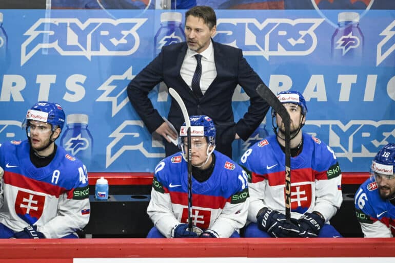 epa12119952 Slovakia's head coach Vladimir Orszagh looks on during the IIHF Ice Hockey World Championship group A match between Slovakia and Finland in Stockholm, Sweden, 20 May 2025.  EPA-EFE/Fredrik Sandberg  SWEDEN OUT
